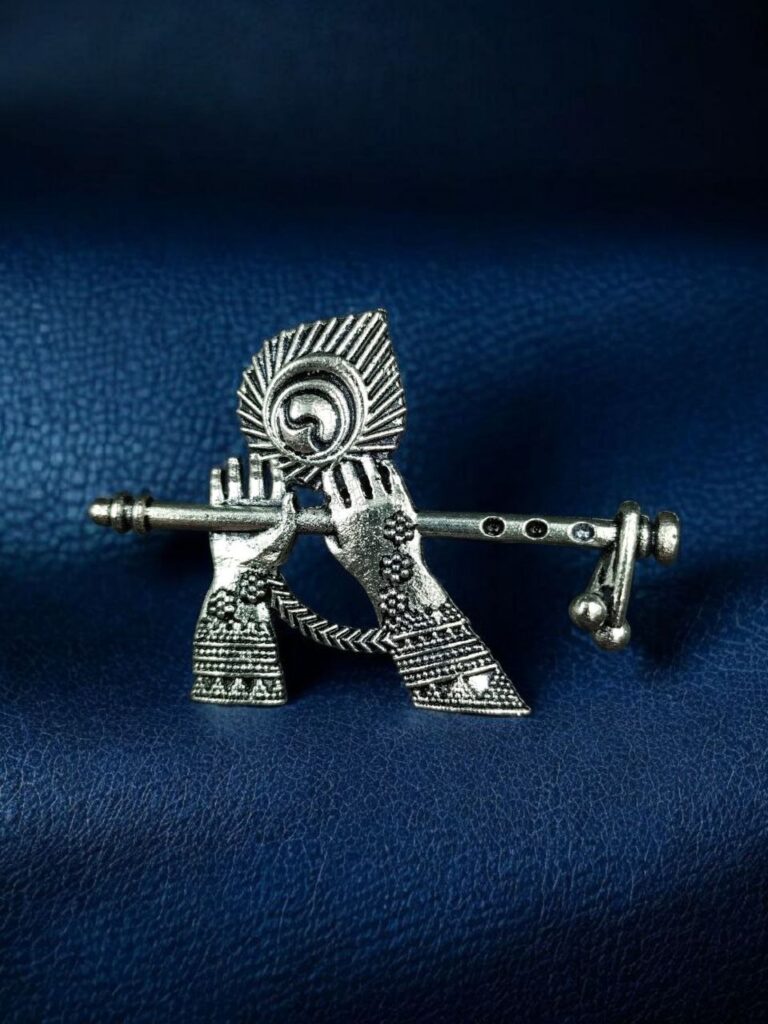 Krishna's Flute German Silver Religious Pendant for DIY Jewelry Making Handcrafted Traditional Charm