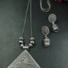Triangle Shape Ghungroo German Silver Chain Pendant Necklace Set for Women