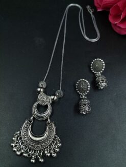 Half Moon Design Chain Pendant Necklace with Traditional Ghungroo Detailing for Women