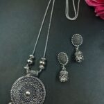 Round Shape Ghungroo German Silver Chain Pendant Necklace Set for Women