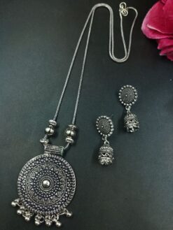 Round Shape Ghungroo German Silver Chain Pendant Necklace Set for Women