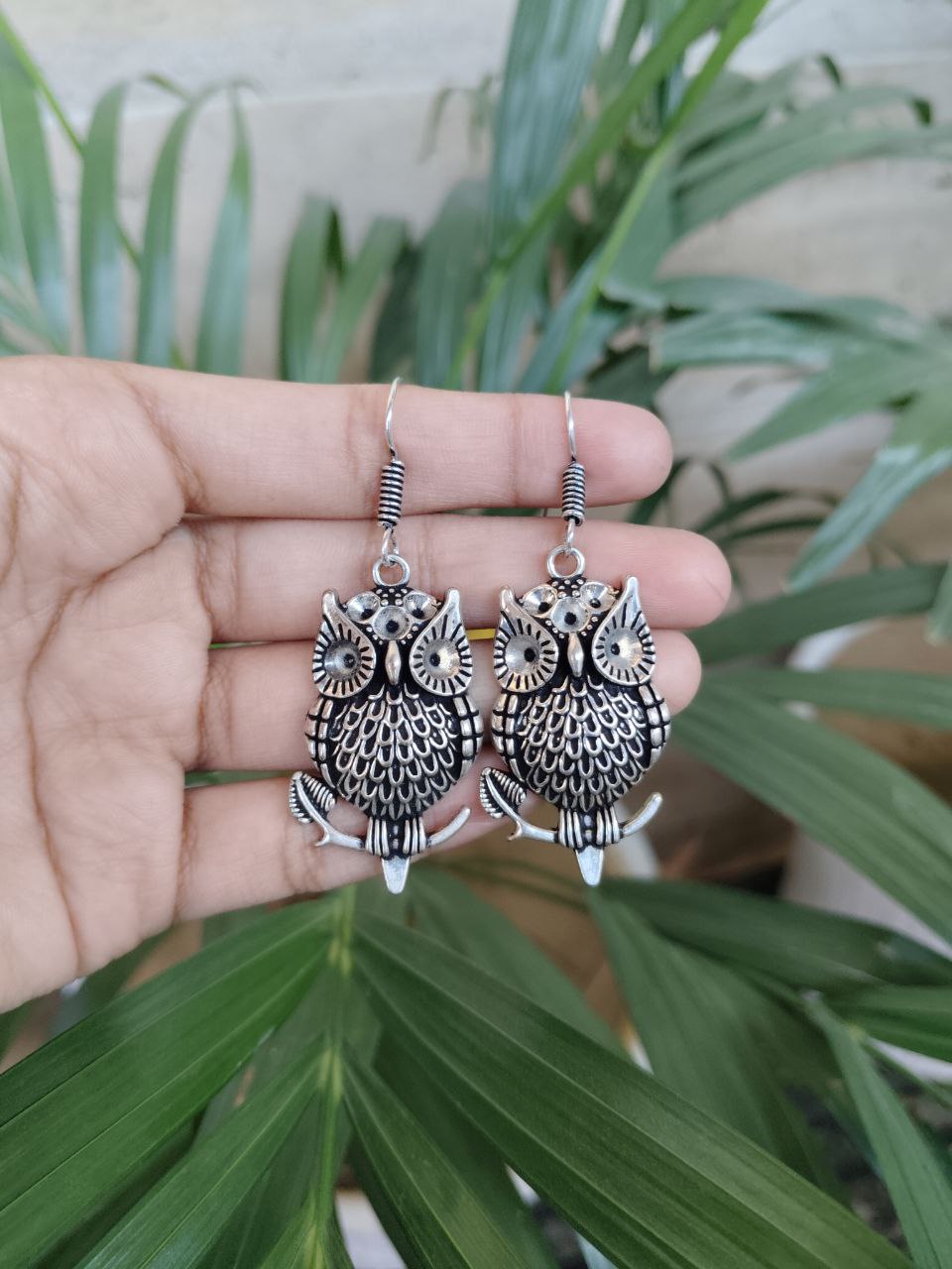 Boho Style Oxidized Owl Hook Earrings in Stunning Silver Replica Design for Women 1 Boho Style Oxidized Owl Hook Earrings in Stunning Silver Replica Design for Women