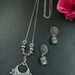 Ghungroo German Silver Chain Pendant Necklace Set for Women