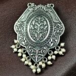 Peacock Design German Silver Pendant with Pearl Work for DIY Jewelry Making