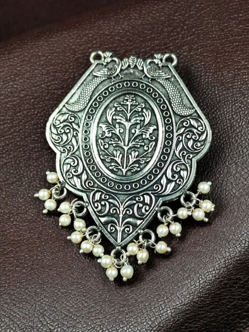 Peacock Design German Silver Pendant with Pearl Work for DIY Jewelry Making 1 Peacock Design German Silver Pendant with Pearl Work for DIY Jewelry Making