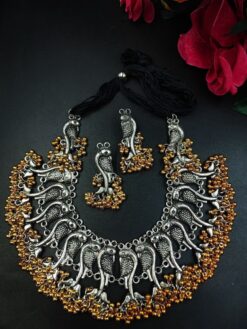 German Silver Peacock Thread Necklace for Women with Traditional Ethnic Style