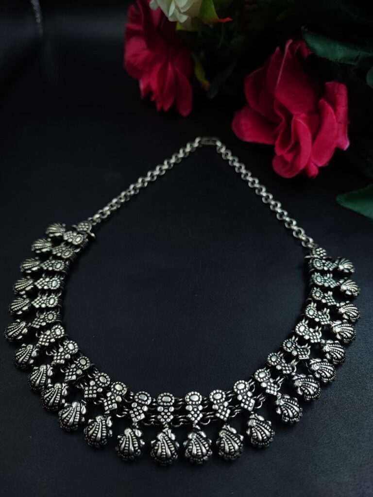 Silver Plated Stone Choker Necklace for Women Elegant Traditional Partywear Jewelry