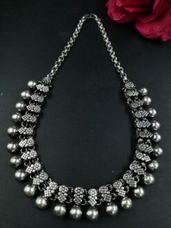 Silver Plated Oxidized Choker Necklace for Women Traditional Ethnic Partywear Jewelry