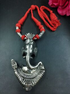 Religious Ganesha Silver Plated Thread Necklace for Daily Wear and Spiritual Style