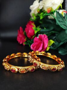 Gold Plated Meenakari Stone Work Party Wear Bangles for Wedding and Festive Look