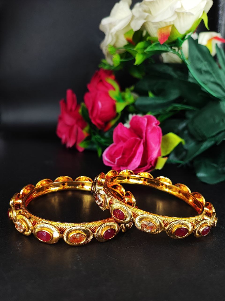 Gold Plated Meenakari Stone Work Party Wear Bangles for Wedding and Festive Look 1 Gold Plated Meenakari Stone Work Party Wear Bangles for Wedding and Festive Look
