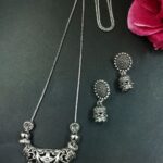 Unique Floral Art Ghungroo German Silver Chain Pendant Necklace Set for Women Traditional Ethnic Jewelry