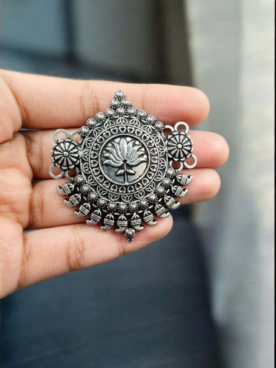 Lotus Design Floral Art Silver Plated German Silver Elegant Charm for DIY Jewelry Making 2 Lotus Design Floral Art Silver Plated German Silver Elegant Charm for DIY Jewelry Making - Image 2