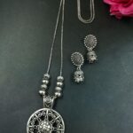 Round Shape German Silver Chain Pendant Necklace Set for Women