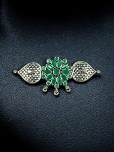 Flower Stone Work German Silver Pendant Raw Material for DIY Jewelry