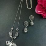 Elephant Design German Silver Chain Pendant Necklace Set for Women