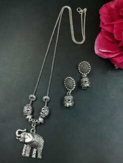Elephant Design German Silver Chain Pendant Necklace Set for Women