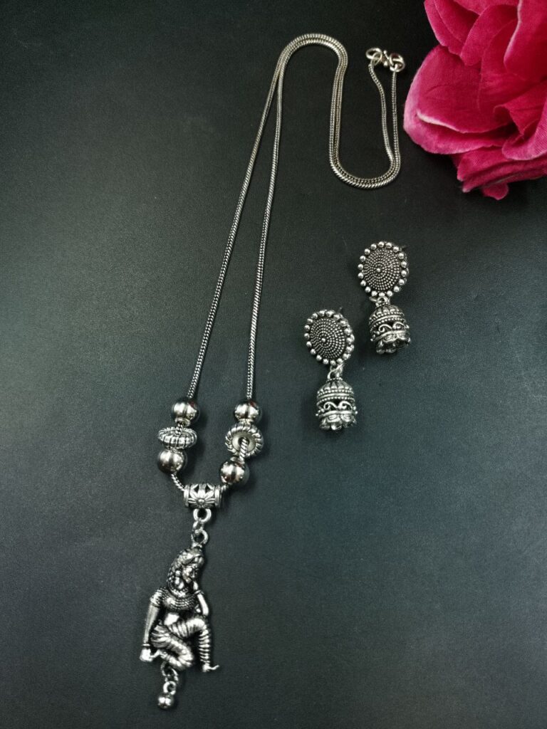 Women German Silver Chain Pendant Necklace for Elegant Traditional Ethnic Jewelry