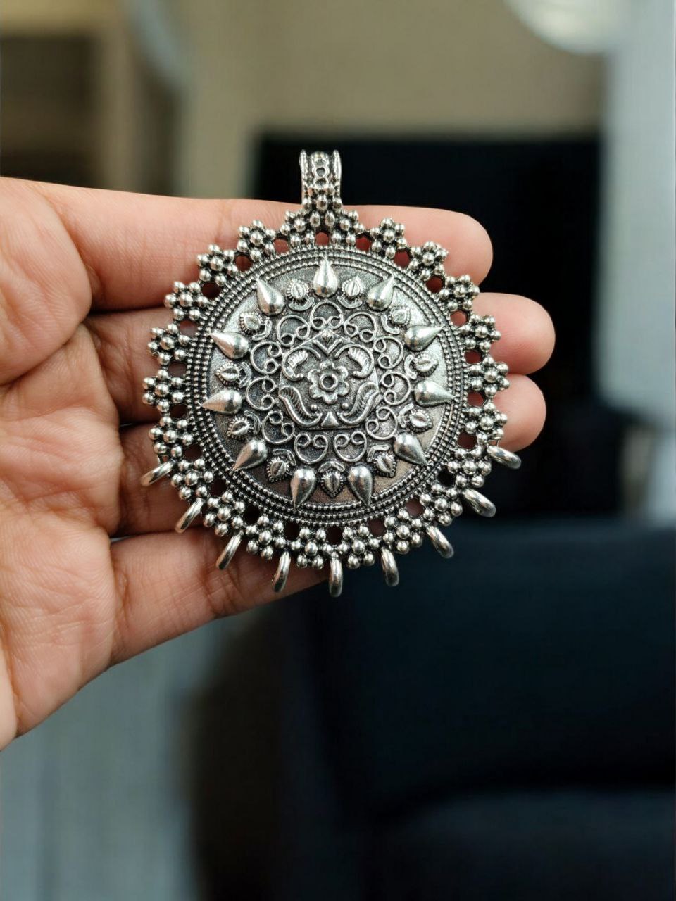 Beautiful Floral Art Festive Silver Plated German Silver Charm for DIY Ethnic Jewelry Making 2 Beautiful Floral Art Festive Silver Plated German Silver Charm for DIY Ethnic Jewelry Making - Image 2