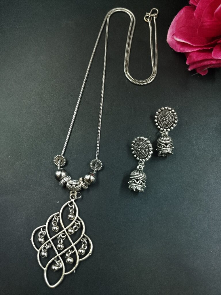Ghungroo German Silver Chain Pendant Necklace for Women