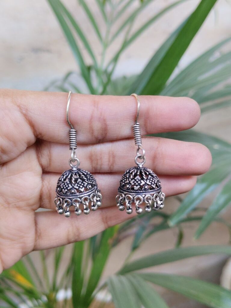 Silver Plated Jhumki Hook Dangler Earrings with Traditional Ghungroo Detailing for Women