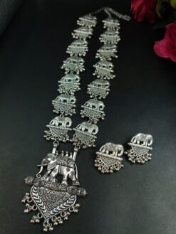 Elephant Ghungroo Design German Silver Necklace Set for Women Traditional Ethnic Jewelry
