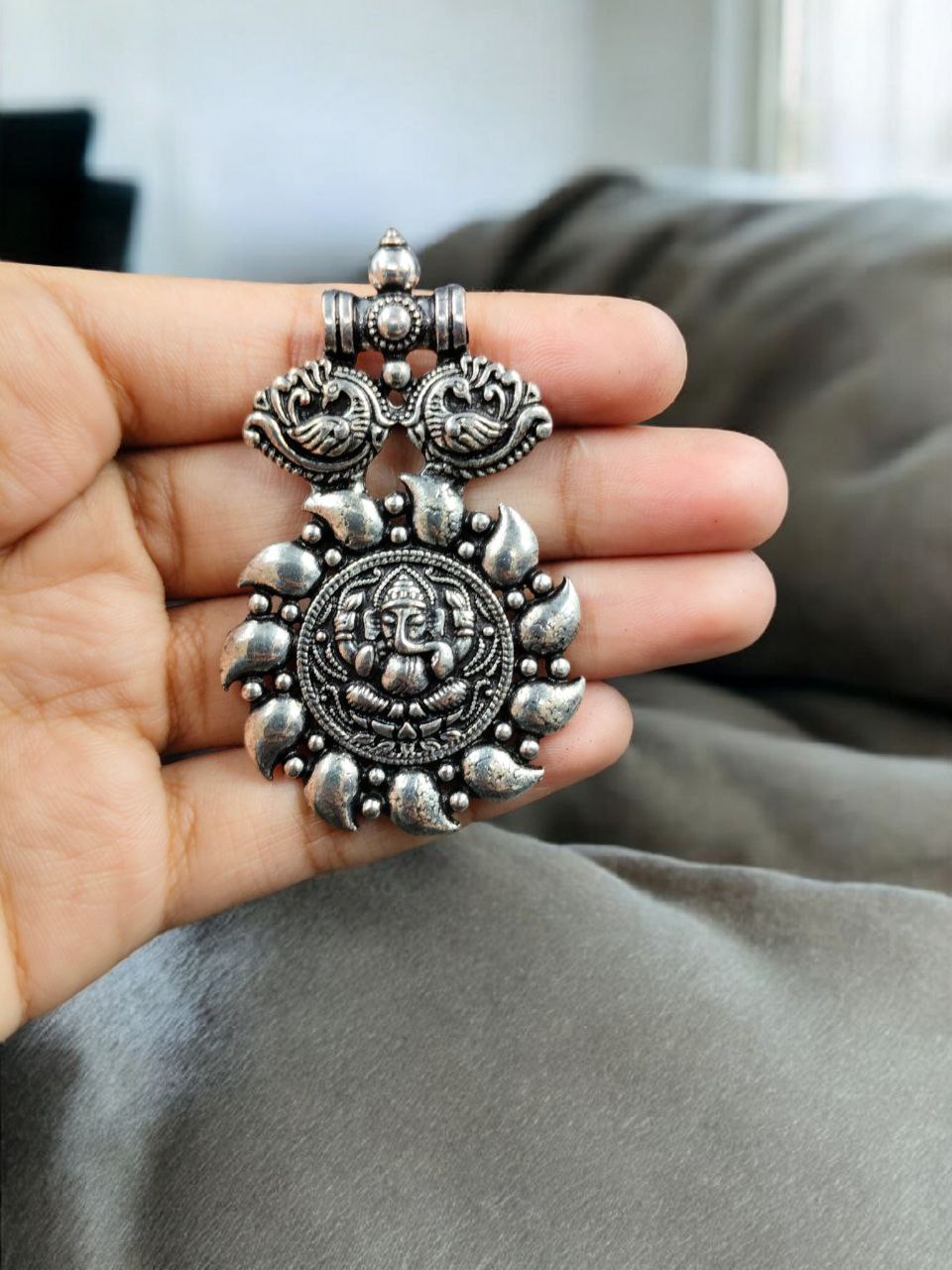 Peacock Ganesha Design German Silver Pendant Raw Material for DIY Jewelry Making Craft Supplies 2 Peacock Ganesha Design German Silver Pendant Raw Material for DIY Jewelry Making Craft Supplies - Image 2