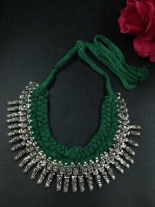 Adjustable Thread Silver Plated Oxidized German Silver Necklace for Women Traditional Ethnic Jewelry