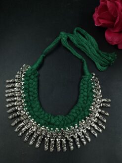 Adjustable Thread Silver Plated Oxidized German Silver Necklace for Women Traditional Ethnic Jewelry