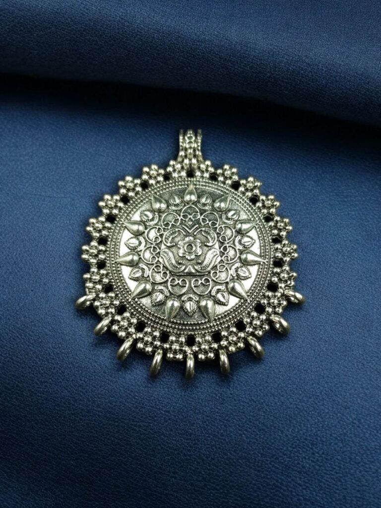 Beautiful Floral Art Festive Silver Plated German Silver Charm for DIY Ethnic Jewelry Making