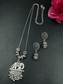Ghungroo Elephant Design German Silver Chain Pendant Necklace for Women