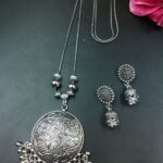 Round Floral Art Ghungroo German Silver Chain Pendant Necklace for Women