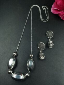 Oxidized German Silver Chain Necklace Set for Women Traditional Ethnic Jewelry