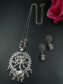 Religious Oxidized German Silver Chain Necklace Set for Women Traditional Ethnic Jewelry