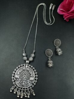 Unique Ghungroo Oxidized German Silver Chain Necklace Set for Women Traditional Ethnic Jewelry