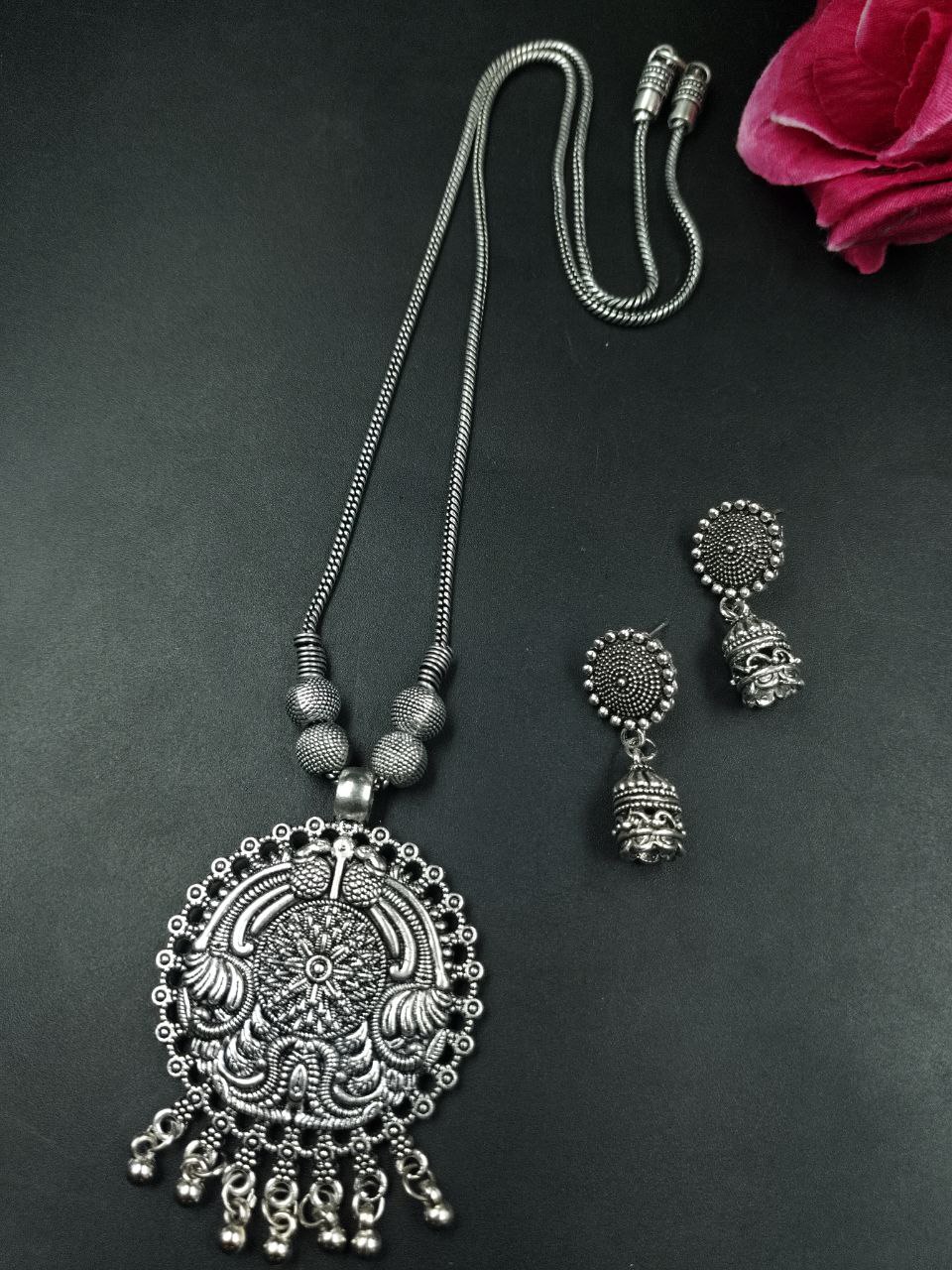 Unique Ghungroo Oxidized German Silver Chain Necklace Set for Women Traditional Ethnic Jewelry 1 Unique Ghungroo Oxidized German Silver Chain Necklace Set for Women Traditional Ethnic Jewelry