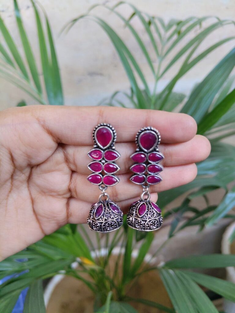 Beautiful Oxidized Jhumki Dangler Earrings with Elegant Stone Work for Women