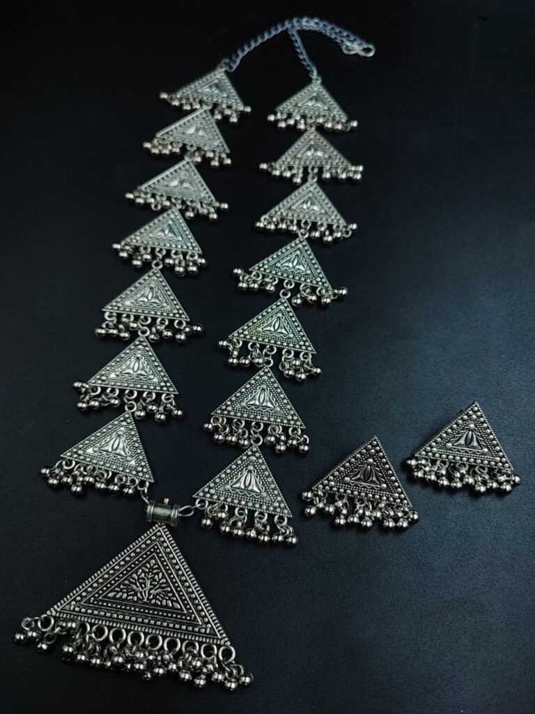 Triangle Shape German Silver Necklace Set for Women Traditional Ethnic Jewelry Collection