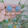 Gold Plated Traditional Blue Meenakari Jhumka Chain Earrings with Elegant Ethnic Charm