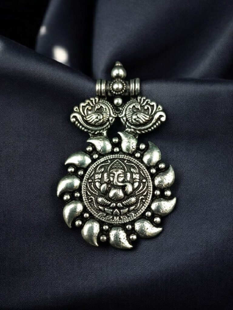 Peacock Ganesha Design German Silver Pendant Raw Material for DIY Jewelry Making Craft Supplies