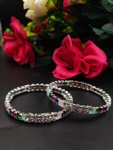 Beautiful AD Work Silver Plated Bangle for Women Elegant Partywear Jewelry
