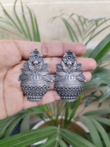 Beautiful Flower Pot Design Silver Plated Stud Earrings with Traditional Look