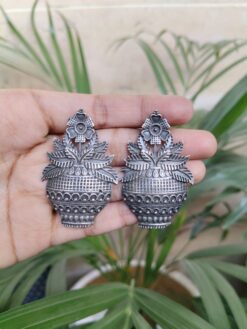 Beautiful Flower Pot Design Silver Plated Stud Earrings with Traditional Look