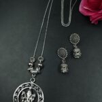 Ganesha Design Round Oxidized German Silver Chain Necklace Set for Women