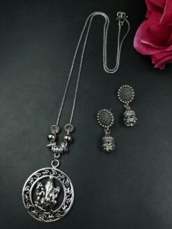Ganesha Design Round Oxidized German Silver Chain Necklace Set for Women