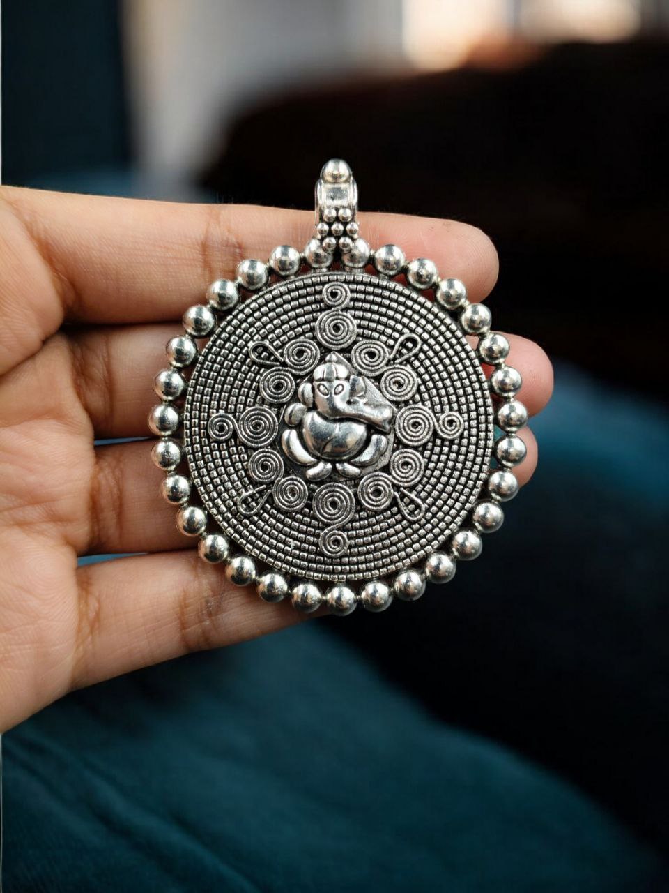 Lord Ganesha Religious German Silver DIY Raw Material Pendant for Jewelry Making 2 Lord Ganesha Religious German Silver DIY Raw Material Pendant for Jewelry Making - Image 2