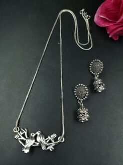 Bird Design Oxidized German Silver Chain Necklace Set for Women Traditional Ethnic Jewelry