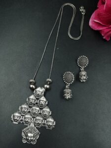 Religious Oxidized German Silver Chain Necklace Set for Women Traditional Ethnic Jewelry