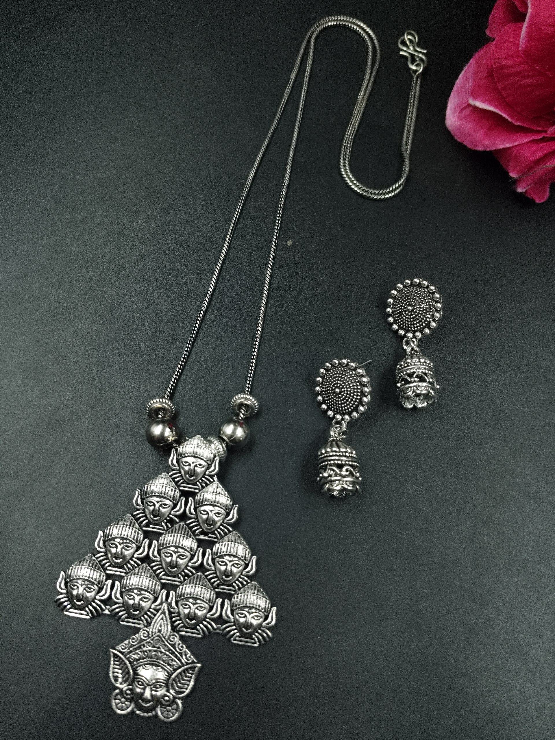 Religious Oxidized German Silver Chain Necklace Set for Women Traditional Ethnic Jewelry 1 Religious Oxidized German Silver Chain Necklace Set for Women Traditional Ethnic Jewelry