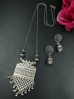 Unique Design Oxidized German Silver Chain Necklace Set for Women Traditional Ethnic Jewelry